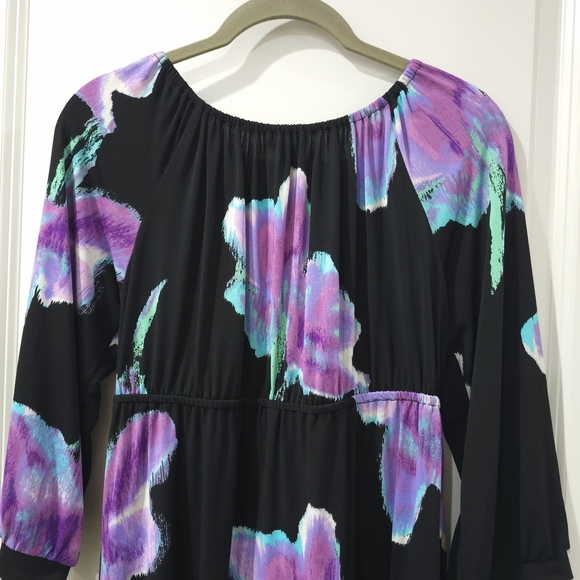 INC International Concepts Black Purple Turquoise Floral Dress, Fairycore, M - Picture 8 of 10